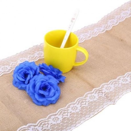 BURLAP LACE HESSIAN TABLE RUNNER NATURAL JUTE WEDDING FESTIVAL DECORATION (EARTHY)