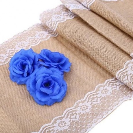 BURLAP LACE HESSIAN TABLE RUNNER NATURAL JUTE WEDDING FESTIVAL DECORATION (EARTHY)