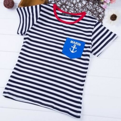 LEISURE COTTON BOYS STRIPES PRINTED ROUND NECK T-SHIRT (CADETBLUE)