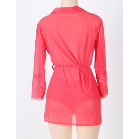 PLUS SIZE SOFT KIMONO AND CHEEKY PANTY (RED, SIZE XL/2XL/3XL)