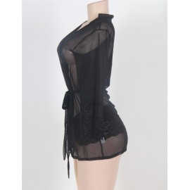 PLUS SIZE SOFT KIMONO AND CHEEKY PANTY (BLACK, SIZE XL/2XL/3XL)