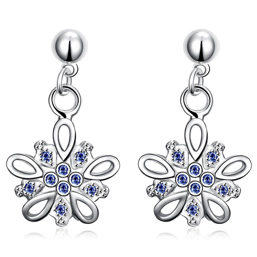 PAIR OF CHIC FLORAL SHAPE ZIRCON GLITTER (BLUE)