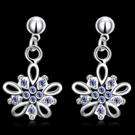 PAIR OF CHIC FLORAL SHAPE ZIRCON GLITTER (BLUE)