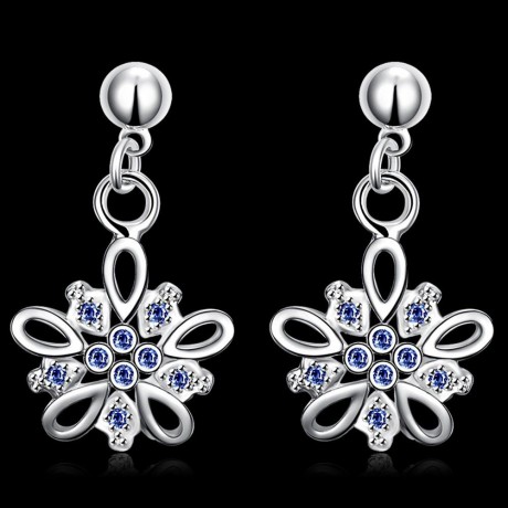 PAIR OF CHIC FLORAL SHAPE ZIRCON GLITTER (BLUE)