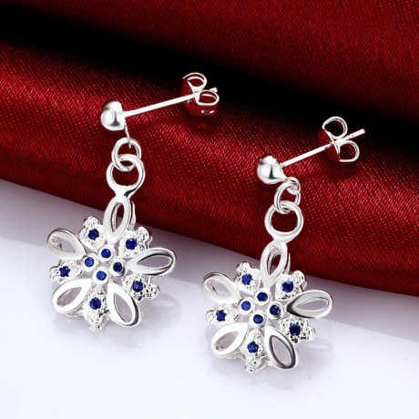 PAIR OF CHIC FLORAL SHAPE ZIRCON GLITTER (BLUE)