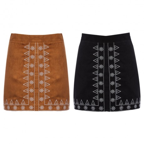 RETRO EMBROIDERY PRINT BODYCON SHEATH ZIPPER (BROWN S/M/L)