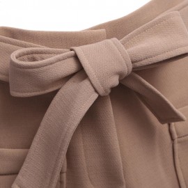 CHIC HIGH WAIST POCKET DESIGN PURE COLOR MINI DRESS WITH BELT (KHAKI S/M/L/XL/XXL)