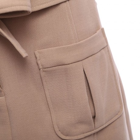 CHIC HIGH WAIST POCKET DESIGN PURE COLOR MINI DRESS WITH BELT (KHAKI S/M/L/XL/XXL)