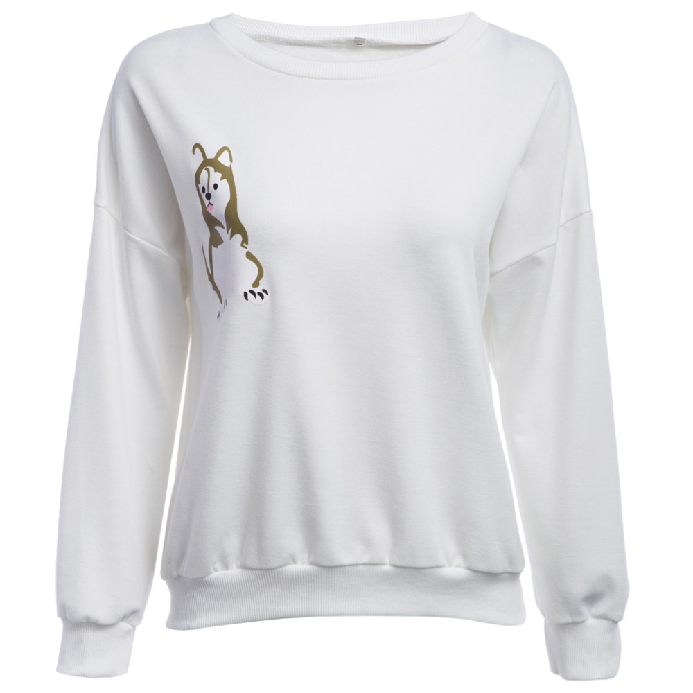 CASUAL ROUND NECK LONG SLEEVE PURE COLOR PRINT (WHITE S/M/L/XL)