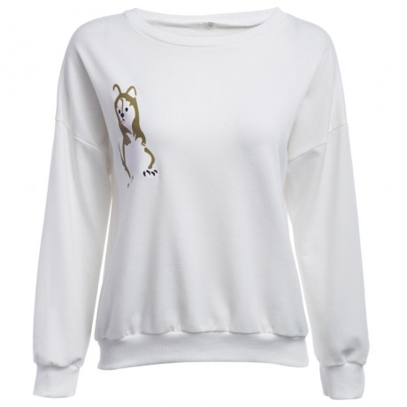 CASUAL ROUND NECK LONG SLEEVE PURE COLOR PRINT (WHITE S/M/L/XL)