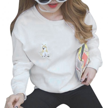 CASUAL ROUND NECK LONG SLEEVE PURE COLOR PRINT (WHITE S/M/L/XL)