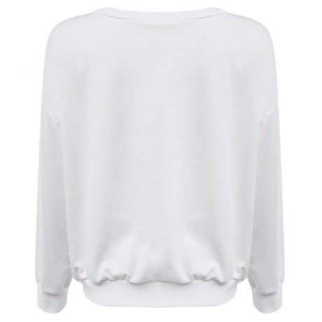 CASUAL ROUND NECK LONG SLEEVE PURE COLOR PRINT (WHITE S/M/L/XL)