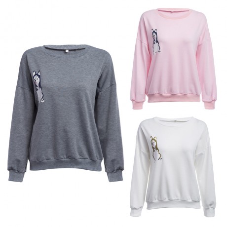 CASUAL ROUND NECK LONG SLEEVE PURE COLOR PRINT (WHITE S/M/L/XL)