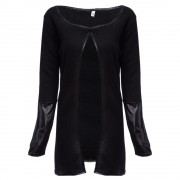 CHIC COLLARLESS LONG SLEEVE KNITTED LEATHER (BLACK M/L/XL)