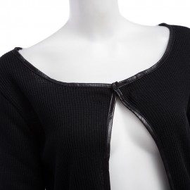 CHIC COLLARLESS LONG SLEEVE KNITTED LEATHER (BLACK M/L/XL)