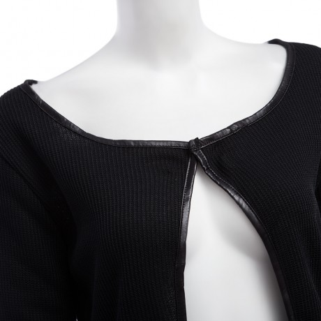 CHIC COLLARLESS LONG SLEEVE KNITTED LEATHER (BLACK M/L/XL)