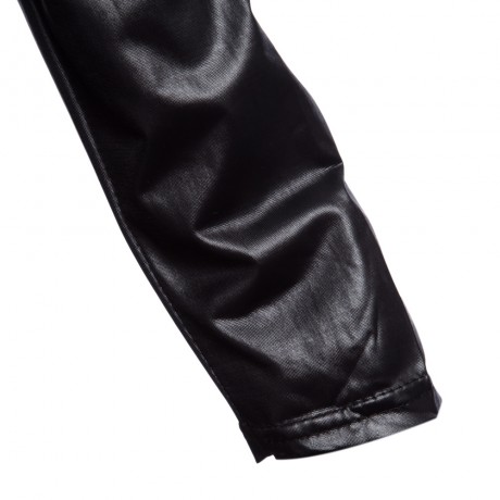 CHIC COLLARLESS LONG SLEEVE KNITTED LEATHER (BLACK M/L/XL)
