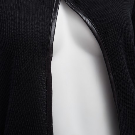 CHIC COLLARLESS LONG SLEEVE KNITTED LEATHER (BLACK M/L/XL)