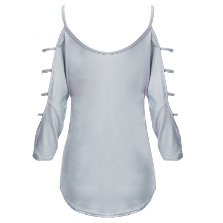 STYLISH SPAGHETTI STRAP BATWING SLEEVE BANDAGE DESIGN (GRAY S/M/L/XL)