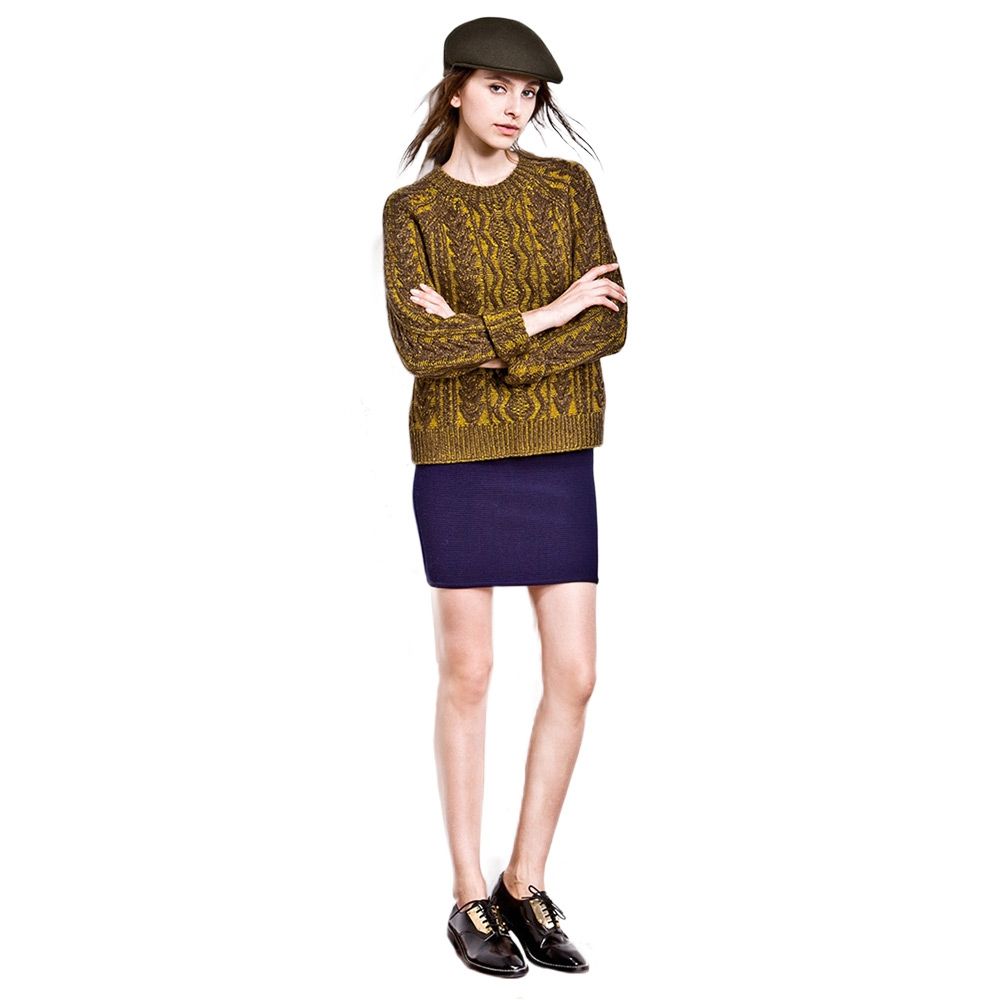 RETRO ROUND COLLAR LONG SLEEVE TWIST PATTERN (YELLOW)