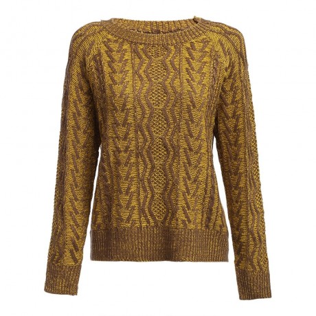 RETRO ROUND COLLAR LONG SLEEVE TWIST PATTERN (YELLOW)