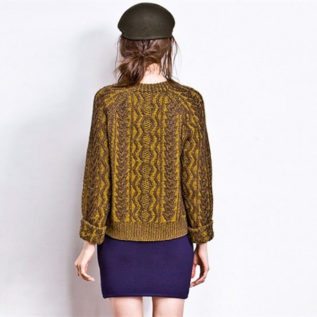 RETRO ROUND COLLAR LONG SLEEVE TWIST PATTERN (YELLOW)