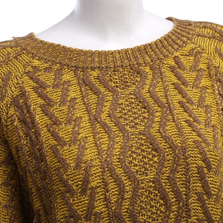 RETRO ROUND COLLAR LONG SLEEVE TWIST PATTERN (YELLOW)