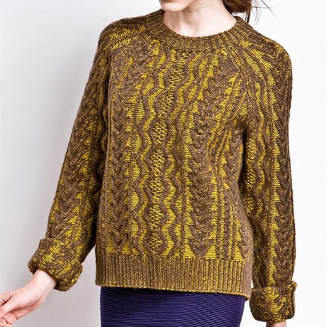 RETRO ROUND COLLAR LONG SLEEVE TWIST PATTERN (YELLOW)