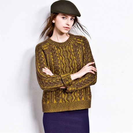 RETRO ROUND COLLAR LONG SLEEVE TWIST PATTERN (YELLOW)