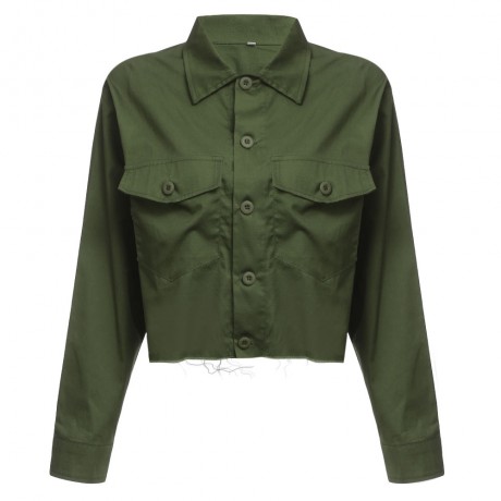 TRENDY TURN-DOWN COLLAR LONG SLEEVE FRONT POCKET (ARMY GREEN S/M/L/XL)