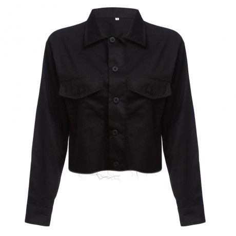 TRENDY TURN-DOWN COLLAR LONG SLEEVE FRONT POCKET (BLACK S/M/L/XL)