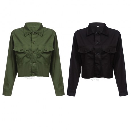 TRENDY TURN-DOWN COLLAR LONG SLEEVE FRONT POCKET (BLACK S/M/L/XL)