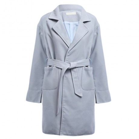 CHIC TURN-DOWN COLLAR LONG SLEEVE PURE COLOR (ICE BLUE S/M/L/XL)