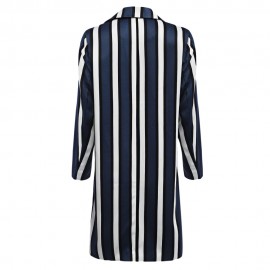 ELEGANT TURN-DOWN COLLAR LONG SLEEVE STRIPED SHEATH (WHITE AND BLUE S/M/L)