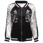CHIC ROUND COLLAR ELASTIC SLEEVE HEM EMBROIDERY (WHITE AND BLACK S/M/L)