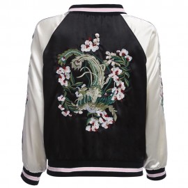 CHIC ROUND COLLAR ELASTIC SLEEVE HEM EMBROIDERY (WHITE AND BLACK S/M/L)