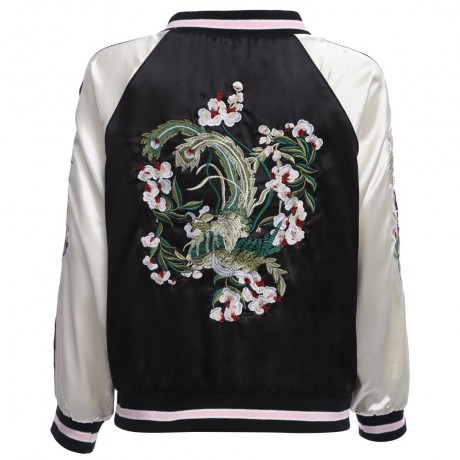 CHIC ROUND COLLAR ELASTIC SLEEVE HEM EMBROIDERY (WHITE AND BLACK S/M/L)