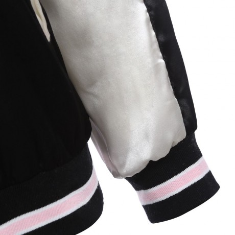 CHIC ROUND COLLAR ELASTIC SLEEVE HEM EMBROIDERY (WHITE AND BLACK S/M/L)
