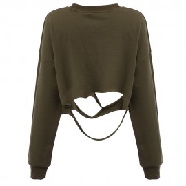 TRENDY ROUND NECK LONG SLEEVE PURE COLOR LOOSE (OLIVE GREEN  S/M/L)