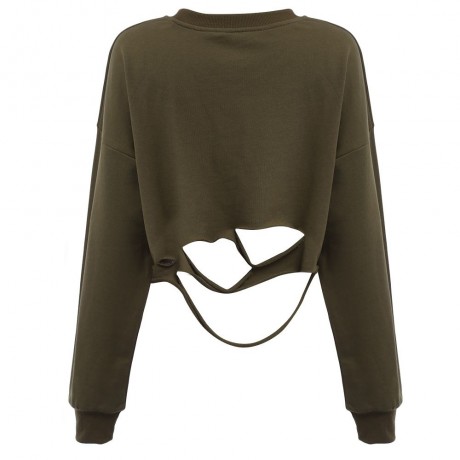 TRENDY ROUND NECK LONG SLEEVE PURE COLOR LOOSE (OLIVE GREEN  S/M/L)