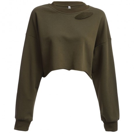 TRENDY ROUND NECK LONG SLEEVE PURE COLOR LOOSE (OLIVE GREEN  S/M/L)
