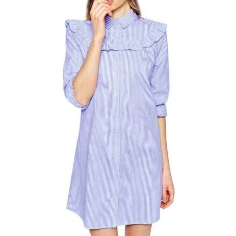 TRENDY TURN-DOWN COLLAR LONG SLEEVE FLOUNCE DESIGN (MEDIUM BLUE S/M/L/XL)