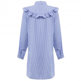 TRENDY TURN-DOWN COLLAR LONG SLEEVE FLOUNCE DESIGN (MEDIUM BLUE S/M/L/XL)