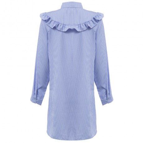 TRENDY TURN-DOWN COLLAR LONG SLEEVE FLOUNCE DESIGN (MEDIUM BLUE S/M/L/XL)