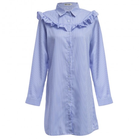 TRENDY TURN-DOWN COLLAR LONG SLEEVE FLOUNCE DESIGN (MEDIUM BLUE S/M/L/XL)
