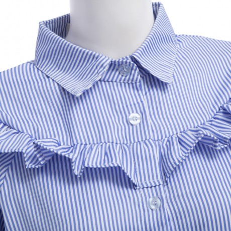 TRENDY TURN-DOWN COLLAR LONG SLEEVE FLOUNCE DESIGN (MEDIUM BLUE S/M/L/XL)