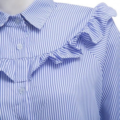 TRENDY TURN-DOWN COLLAR LONG SLEEVE FLOUNCE DESIGN (MEDIUM BLUE S/M/L/XL)