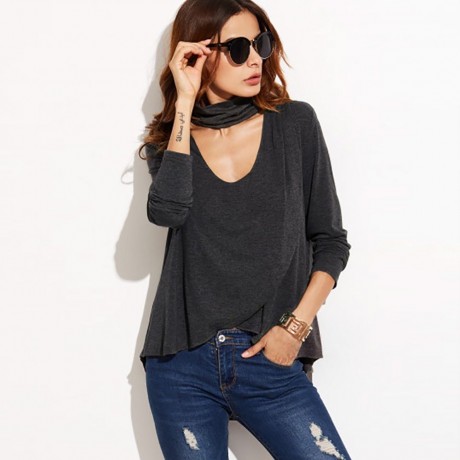 FASHION HALTER LONG SLEEVE ASYMMETRICAL (GRAY S/M/L/XL)