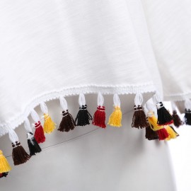 SWEET ROUND COLLAR LONG SLEEVE COLORFUL TASSELS (WHITE S/M/L/XL)