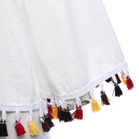 SWEET ROUND COLLAR LONG SLEEVE COLORFUL TASSELS (WHITE S/M/L/XL)